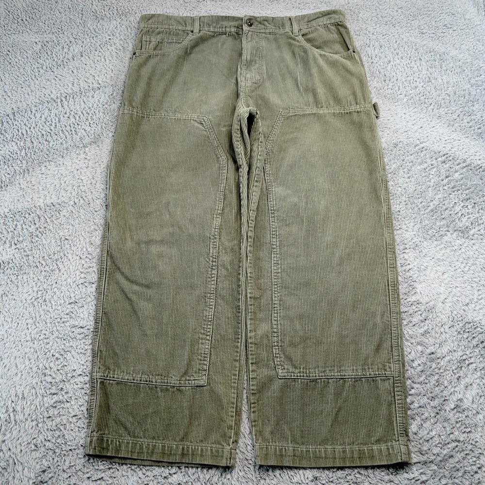 Vintage No Boundaries Corduroy Carpenter Pants Men 40 Green Double Knee Wide Leg